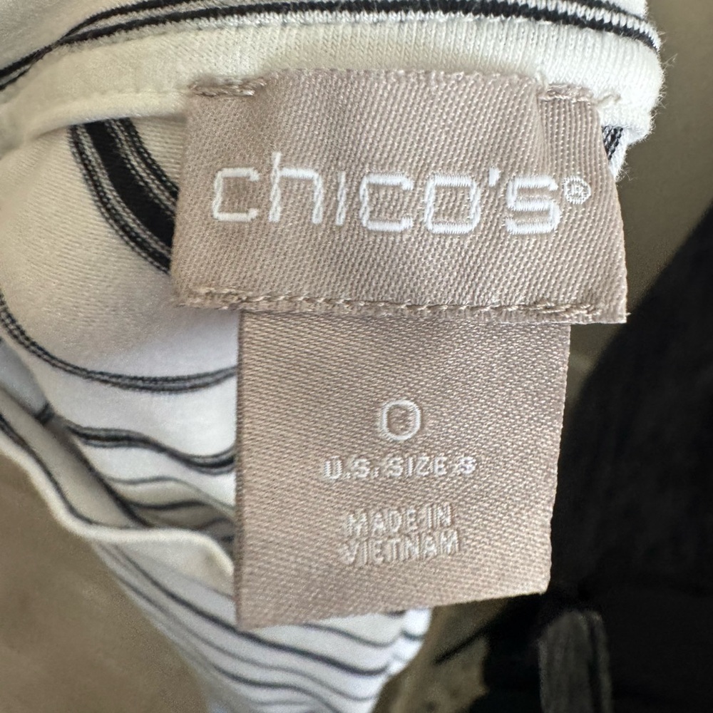 Chico’s Size 0 ( Small/ Medium)Sleeveless Mock Neck Striped Top | Black & White - Picture 3 of 4